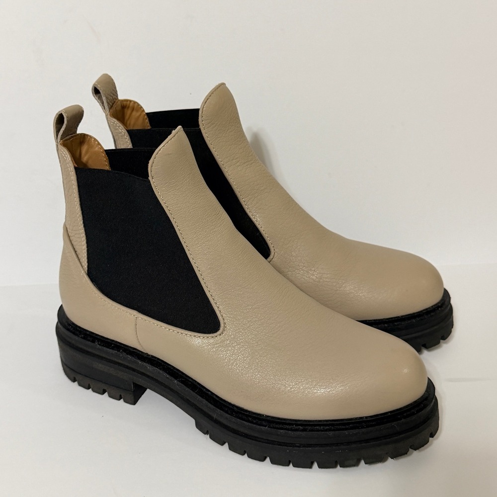 M.Gemi‎ The Noemi Leather Chelsea Boots Beige Tan Lug Sole Womens 36.5/US 6.5